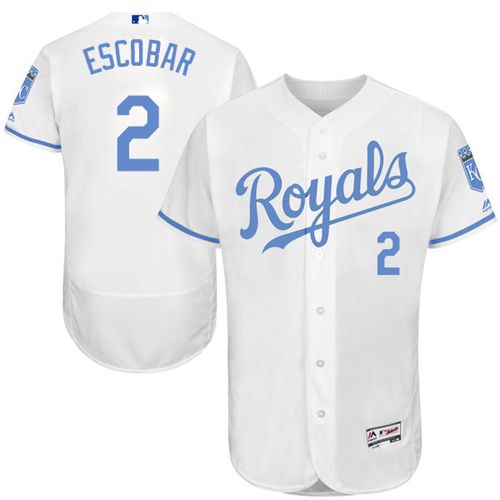 Royals #2 Alcides Escobar White Flexbase Authentic Collection Father's Day Stitched MLB Jersey - Click Image to Close